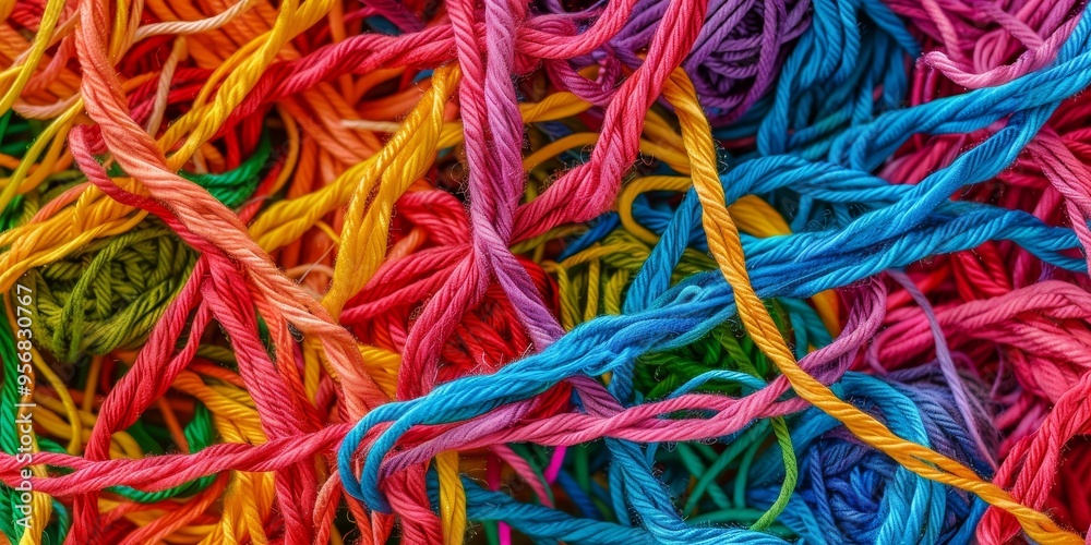 A network of tangled yarn threads in various colors, representing the intricate connections between ideas and concepts A network of tangled yarn threads in various colors, representing the intricate connections between ideas and concepts