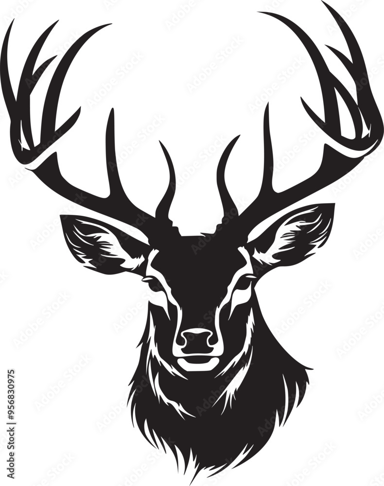 Rain Deer Head Black and White logo illustration for T-shirt design Rain Deer Head Black and White logo illustration for T-shirt design