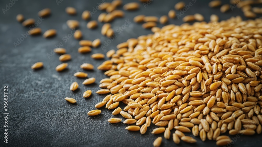 Fototapeta premium Close Up of Organic Spelt Grain on Black Background