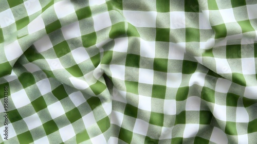 Green and White Checkered Fabric with Wrinkles photo