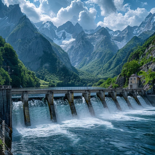 hydroelectric dam in a mountainous 