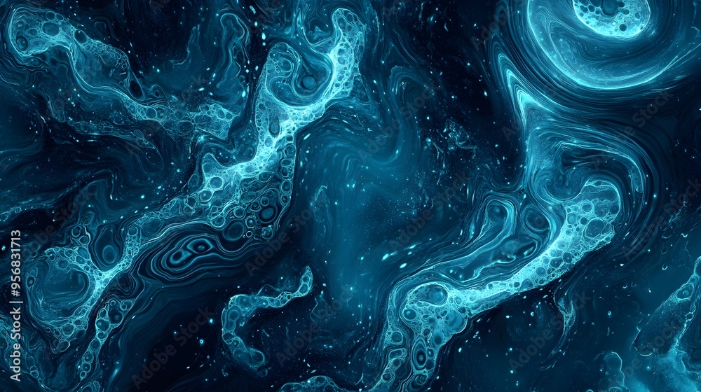 Obraz premium Captivating Bioluminescent Dreamscape:Mesmerizing Monochromatic Organic Abstract Digital
