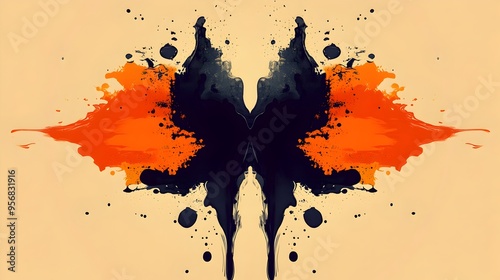 Mesmerizing Symmetrical Ink Splatter Rorschach-Inspired Abstract Art photo