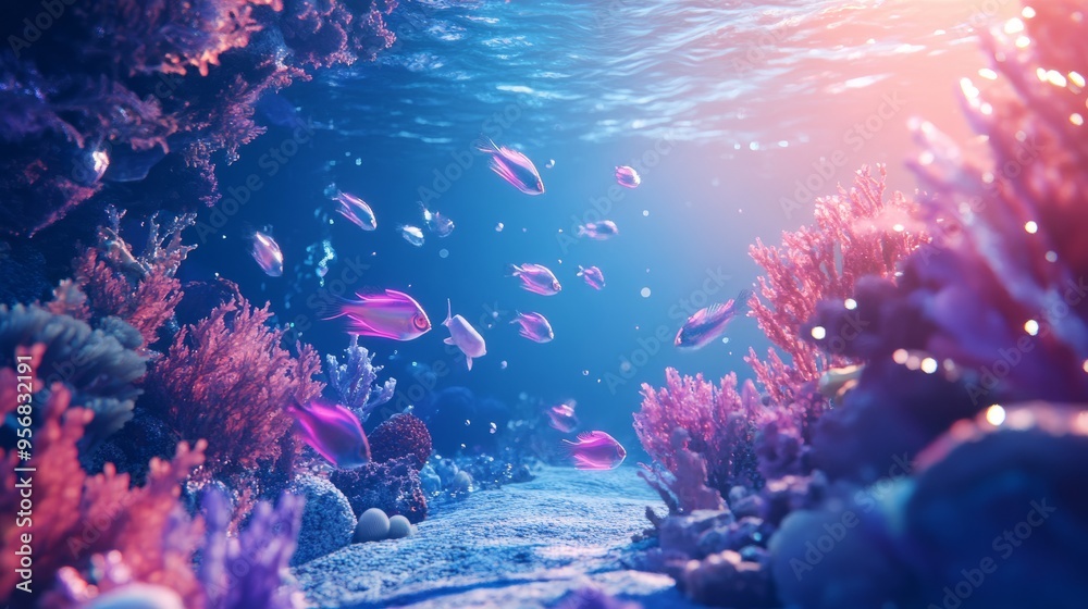 Fototapeta premium Glowing Fish and Chrome Coral Reefs: An Immersive AR Experience