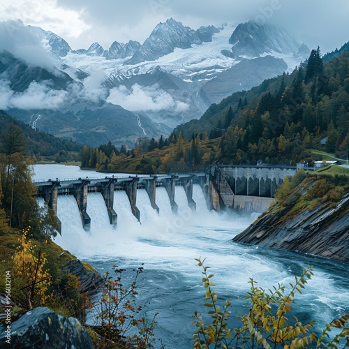 hydroelectric power plant in mountain autumns