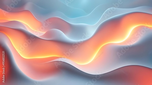 Abstract 3D Background with Wavy Lines and Glowing Lights