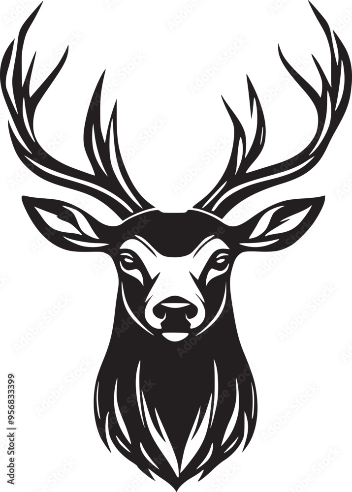 Rain Deer Head Black and White logo illustration for T-shirt design Rain Deer Head Black and White logo illustration for T-shirt design
