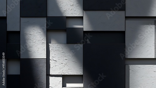 Abstract Geometric Pattern of Grey and White Blocks 