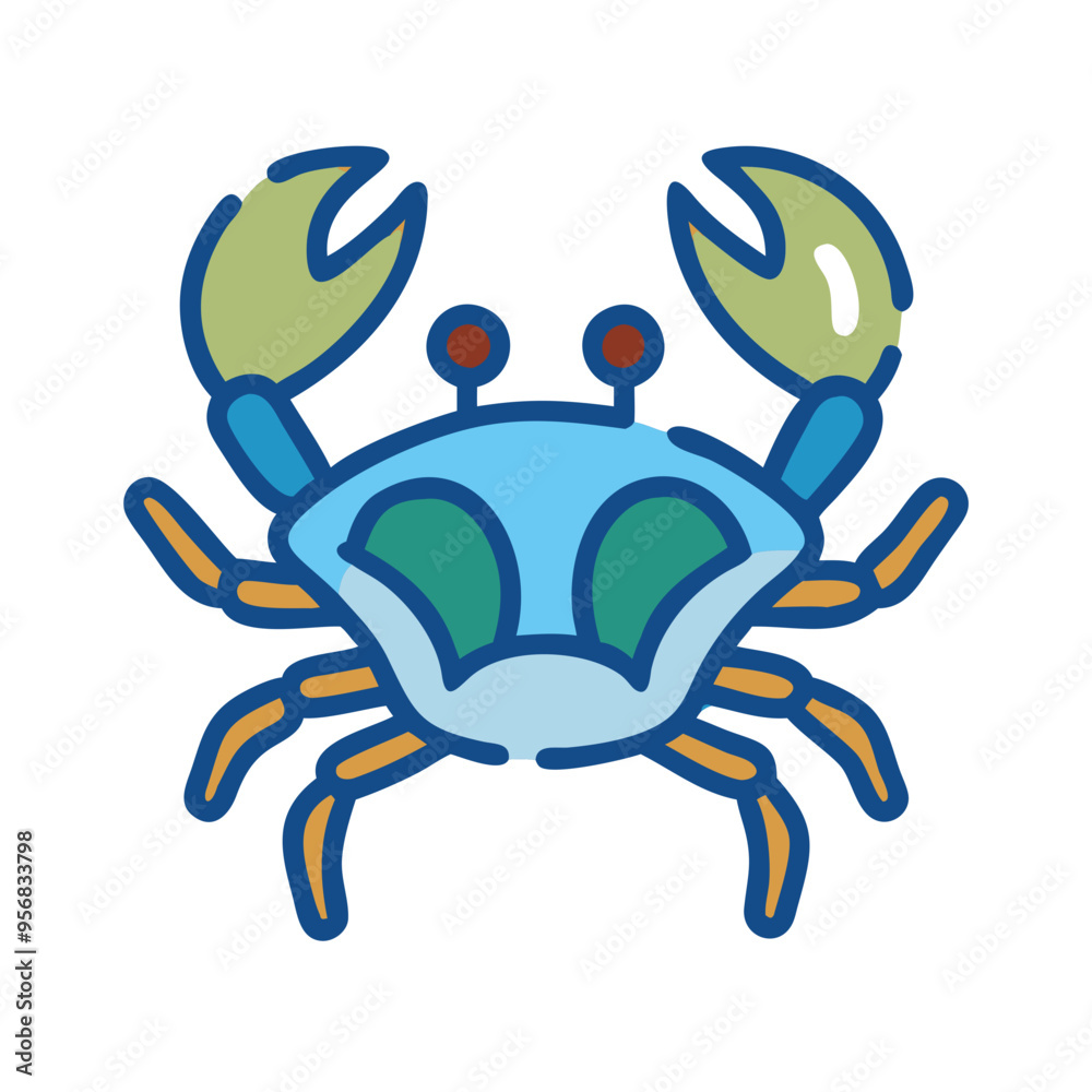 Green and blue crab icon with content expression for sea life illustration Green and blue crab icon with content expression for sea life illustration