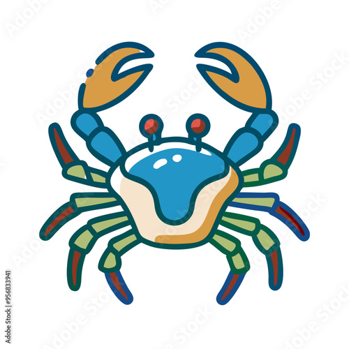 Cheerful Blue Leg Crab with Raised Claws Dancing Happily on Ocean Floor photo