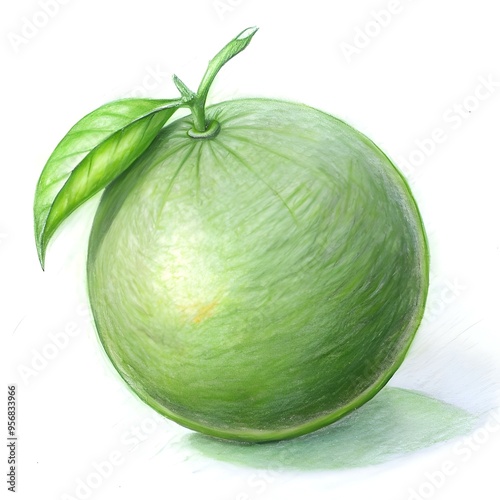 A hand drawn illustration of a whole lime with a single leaf. perfect for adding a touch of freshness to your designs.