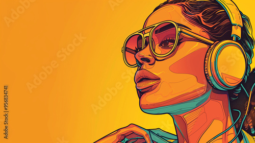 Wallpaper Mural "Rhythmic Vibes: Illustration of a Hip Hop Woman Enjoying Music" Torontodigital.ca