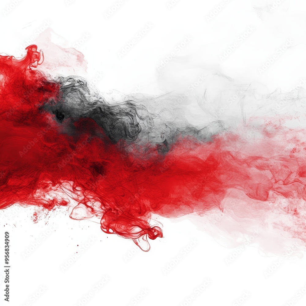 On transparent PNG, there is an abstract back and red smoke cloud. On transparent PNG, there is an abstract back and red smoke cloud.