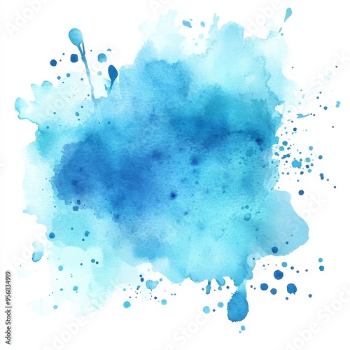 Blue watercolor splash isolated on transparent PNG.