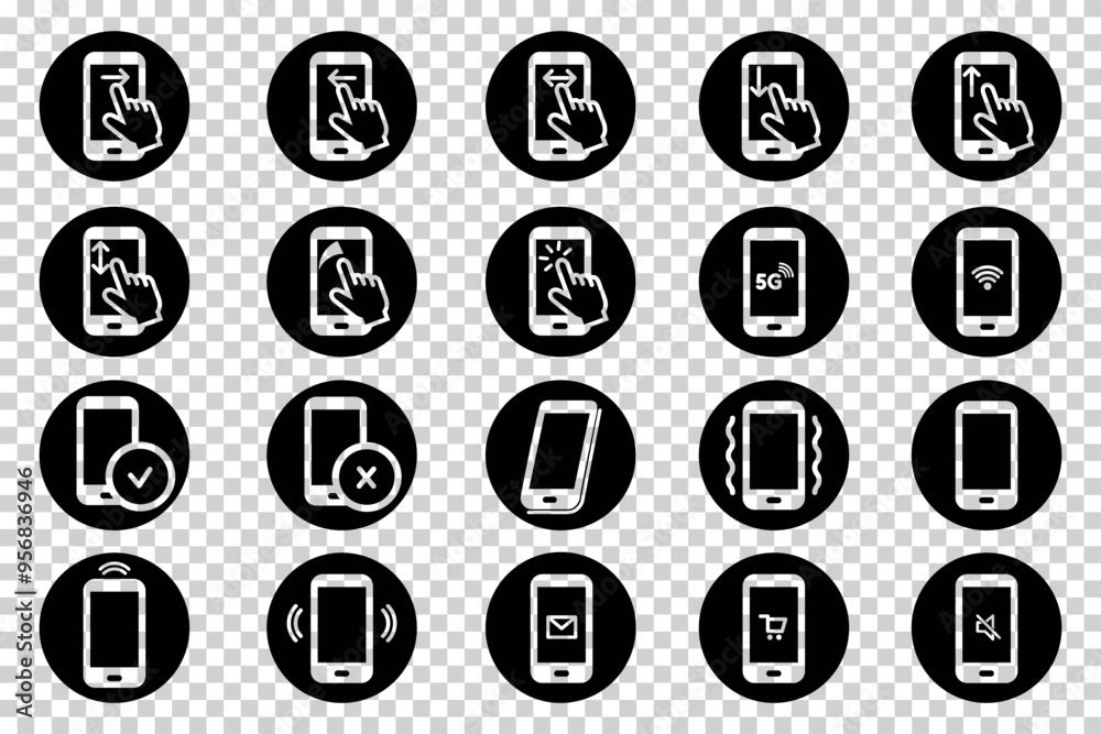 Gesture Icons Set On Mobile Devices - Black Vector Illustrations Isolated On Transparent Background Gesture Icons Set On Mobile Devices - Black Vector Illustrations Isolated On Transparent Background