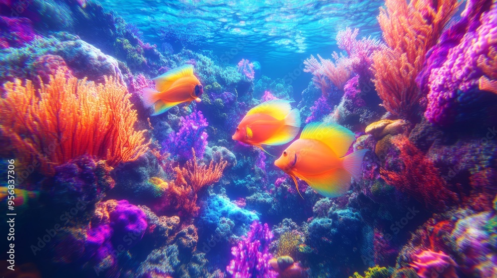 Fototapeta premium Neon Fish Dance Through Holographic Reefs in AR 169_2