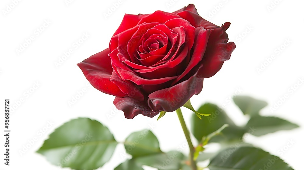 Vibrant Red Rose in Studio Lighting Isolated on White Background with Sharp Details Vibrant Red Rose in Studio Lighting Isolated on White Background with Sharp Details