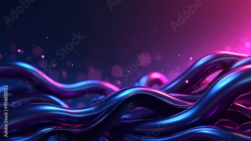 Abstract Neon Blue Waves with Purple Bokeh Lights