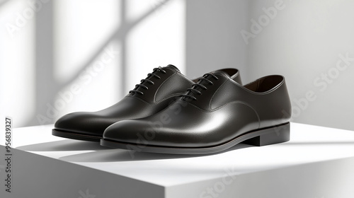 A 3D Mockup of a Pair of Dress Shoes Neatly Aligned on a Surface