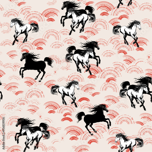 Seamless pattern with a horses