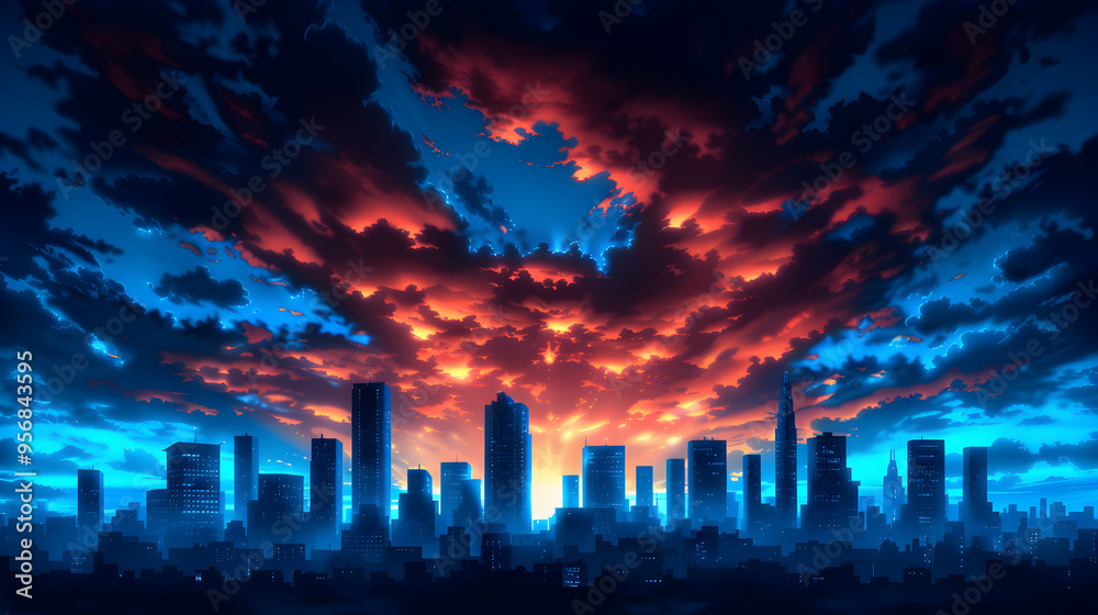 Fototapeta premium Cityscape Anime Style 