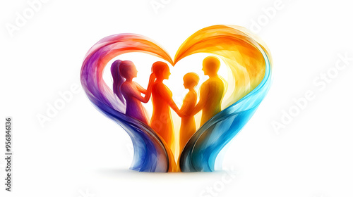 Glossy Abstract Family Love concept as A glossy abstract digital art depicting the love within a diverse family using vibrant colors and flowing shapes to represent the warmth and inclusivity of famil photo