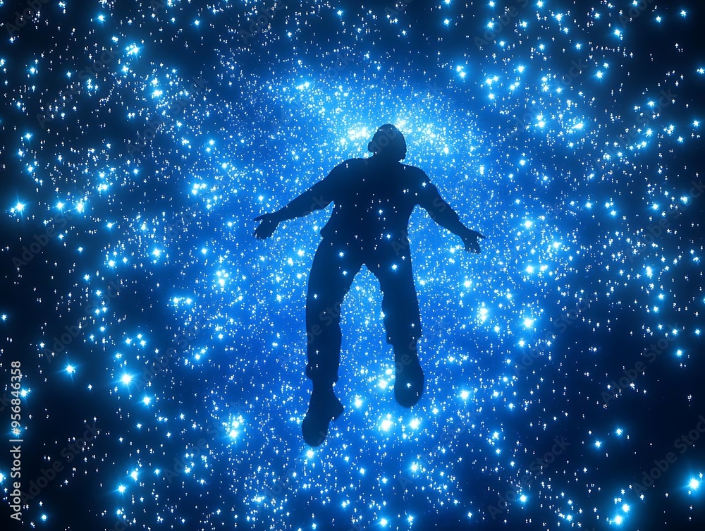Silhouette of a Man in a Starry Night Sky Illustration Silhouette of a Man in a Starry Night Sky Illustration