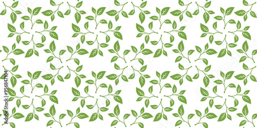 green leaves vector pattern background. Green tea leaf seamless pattern. tea leaves pattern background. seamless patterns with green leaves of tea.