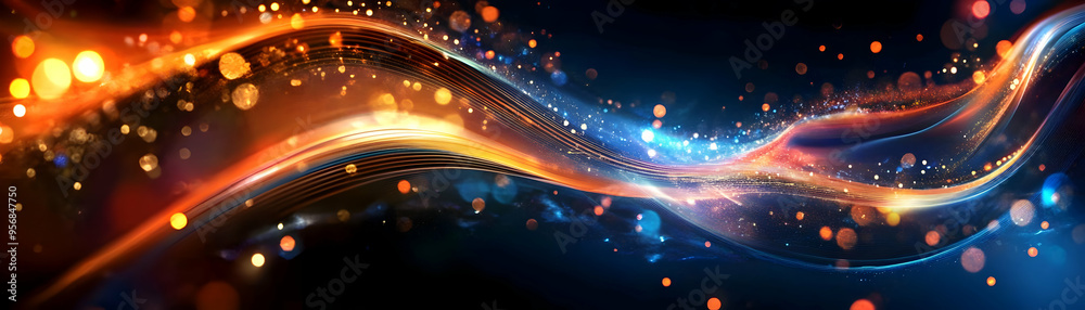 Obraz premium Glossy E Learning Experience concept as A glossy abstract digital art scene representing the immersive experience of e learning with vibrant swirling lines and glowing elements ideal for educational b