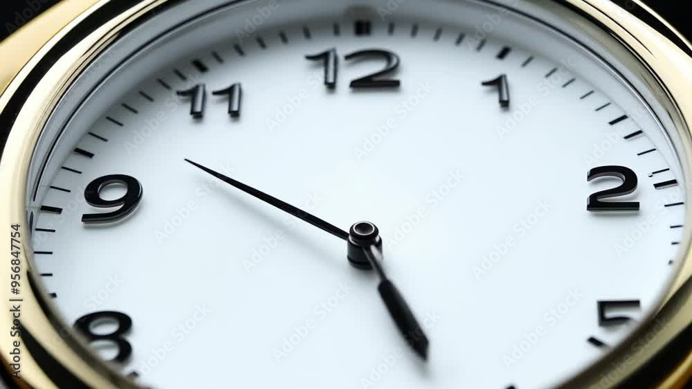 clock classic white face and black numbers, encased in a golden frame. clock classic white face and black numbers, encased in a golden frame.