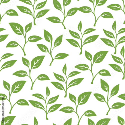 green leaves vector pattern background. Green tea leaf seamless pattern. tea leaves pattern background. seamless patterns with green leaves of tea.