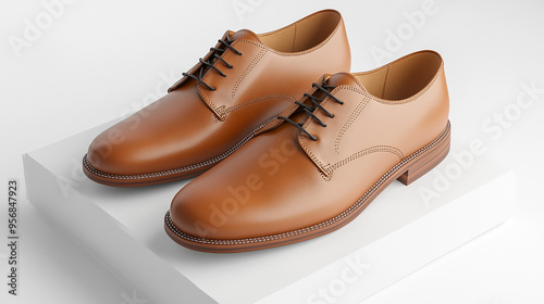 A 3D Mockup of a Pair of Dress Shoes Neatly Aligned on a Surface