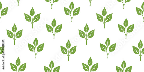 green leaves vector pattern background. Green tea leaf seamless pattern. tea leaves pattern background. seamless patterns with green leaves of tea.