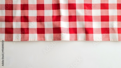 Red and White Checkered Tablecloth on White Background photo