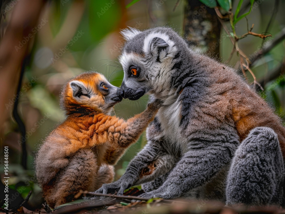 Fototapeta premium Mother lemur with baby