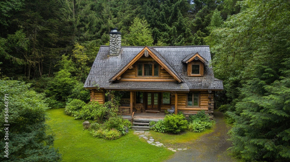 Cozy log chalet surrounded by lush forest, perfect for a peaceful and rustic retreat. - Cozy log chalet surrounded by lush forest, perfect for a peaceful and rustic retreat. -