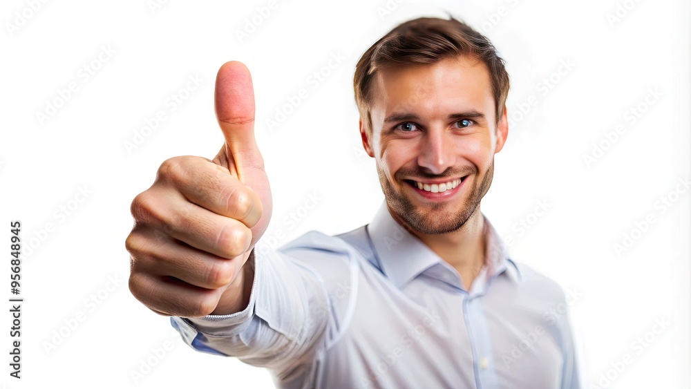 A solitary, perfectly lit, and crisply focused thumbs-up gesture on a pure white background, conveying approval, agreement, and positivity with energetic enthusiasm. A solitary, perfectly lit, and crisply focused thumbs-up gesture on a pure white background, conveying approval, agreement, and positivity with energetic enthusiasm.