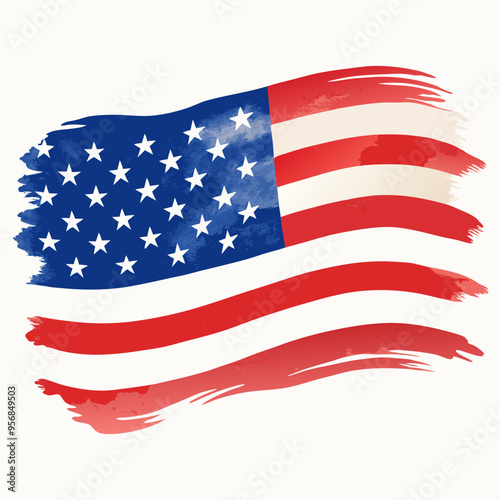 watercolor art of America Flag in plain white background