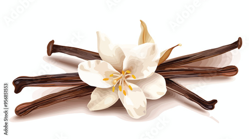 Vanilla Flower and Vanilla Sticks Isolated on Transparent Background