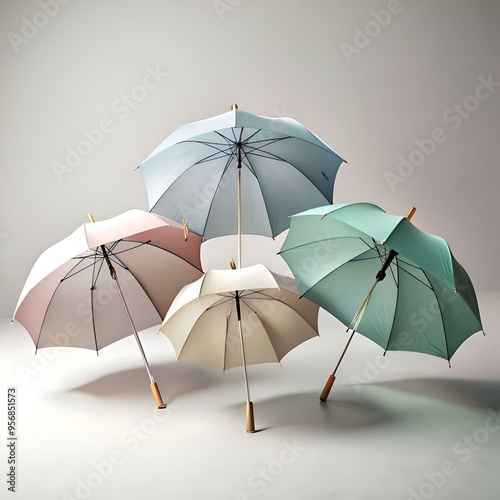 Four colorful umbrellas arranged in a contemporary design. showcasing a vibrant and stylish collection. photo