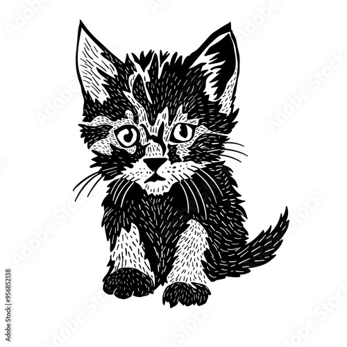 Kitten graphic object . hand drawing. Not AI, Vector illustration