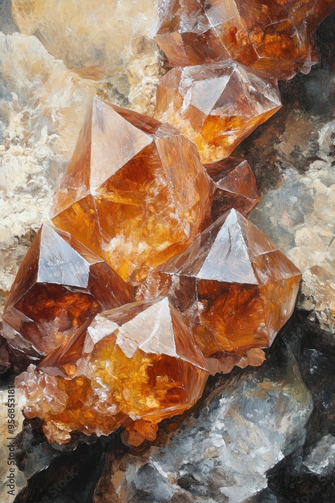 Oil painting of raw sphalerite mineral on dolomite showcasing the natural beauty of this unique mineral combination Oil painting of raw sphalerite mineral on dolomite showcasing the natural beauty of this unique mineral combination