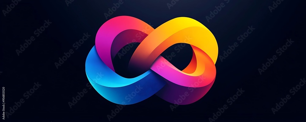 Abstract 3D Infinity Loop with Vibrant Colors on Dark Background Abstract 3D Infinity Loop with Vibrant Colors on Dark Background