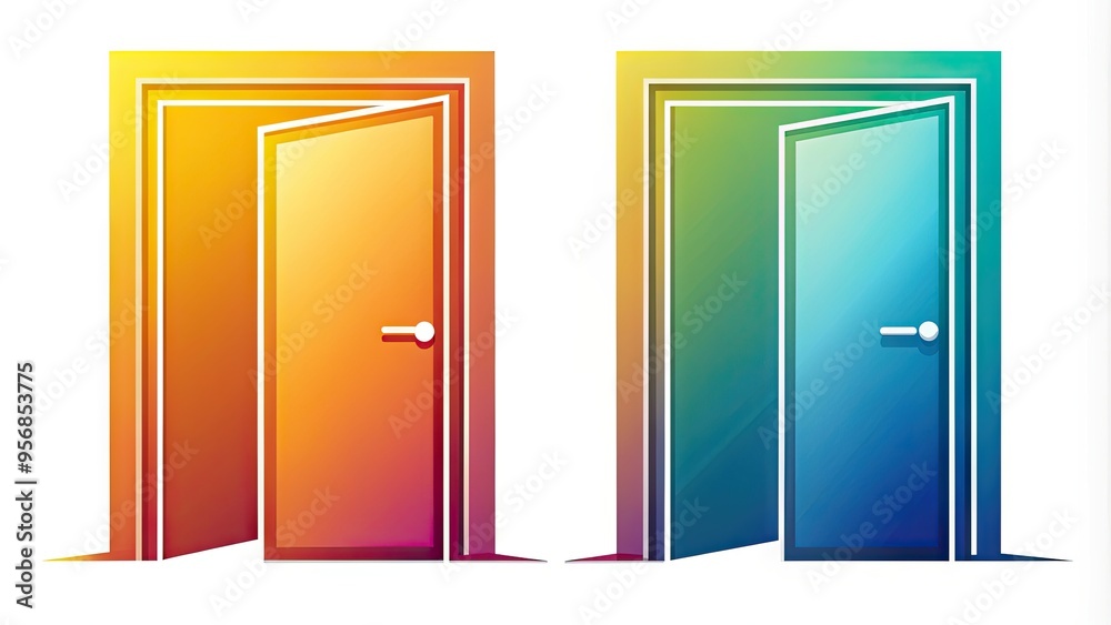 A stylized door icon with a subtle gradient effect, shown simultaneously in both open and closed states, highlighting the concept of transition and access. A stylized door icon with a subtle gradient effect, shown simultaneously in both open and closed states, highlighting the concept of transition and access.
