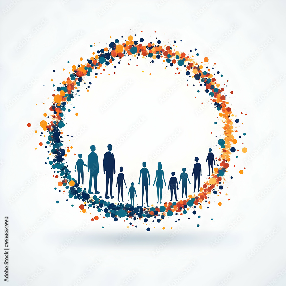 Obraz premium Glowing Abstract Family Circle with Grandparents and Grandchildren concept as A sleek digital art banner showcasing a glowing abstract circle with icons representing grandparents and grandchildren rad