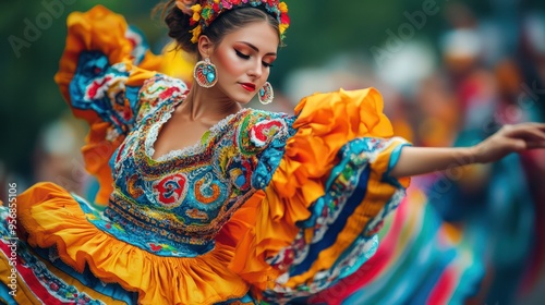 A traditional Russian dancer in a colorful costume, performing intricate footwork and spins in a cultural celebration.