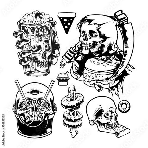 FOOD AND DRINK VECTOR SKULL ILLUSTRATION for TSHIRT or LOGO