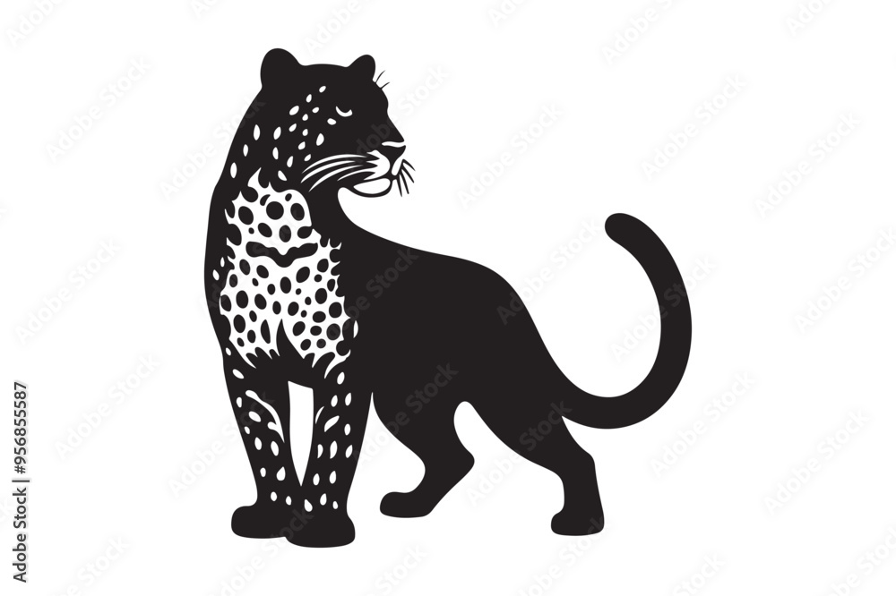 Obraz premium Elegant Leopard Silhouette in Black Vector Design