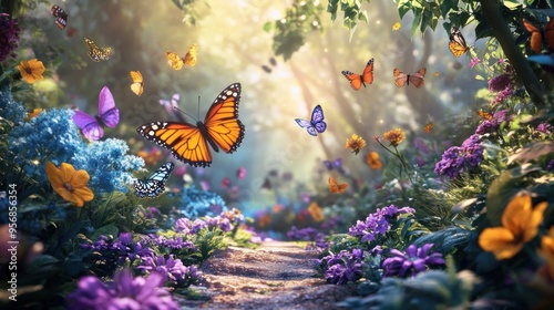Enchanted Forest Path with Butterflies