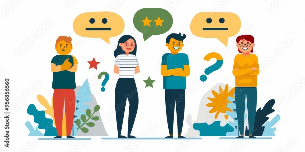 Fototapeta premium A customer satisfaction survey questionnaire with colorful rating scales and questions, emphasizing user experience